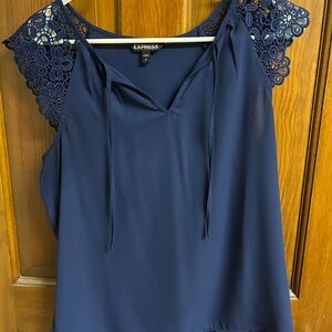 Express Deep Blue Women's Blouse with Lace Detail